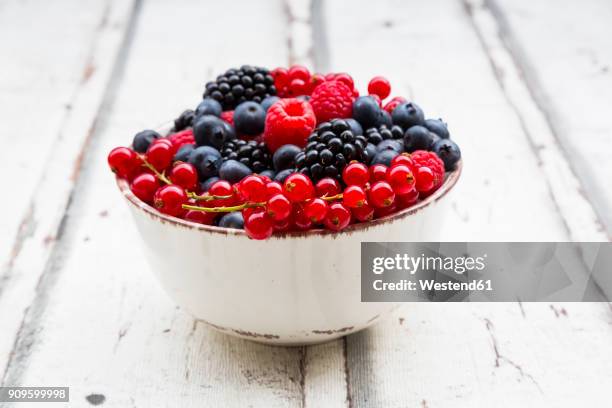 wild berries in bowl - berry stockfoto's en -beelden