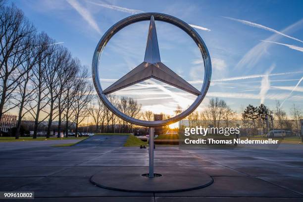 Daimler AG Mercedes-Benz emblem is seen at the Mercedes-Benz plant on January 24, 2018 in Sindelfingen, Germany. Daimler AG, which owns the...