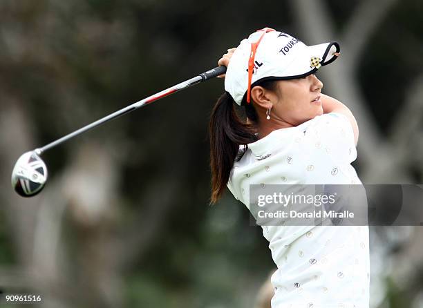 Ai Miyazato of Japan tees off the 2nd hole during the second round of the LPGA Samsung World Championship on September 18, 2009 at Torrey Pines Golf...