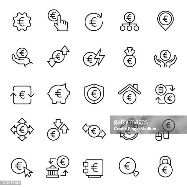 illustrazioni stock, clip art, cartoni animati e icone di tendenza di set di icone euro - economia