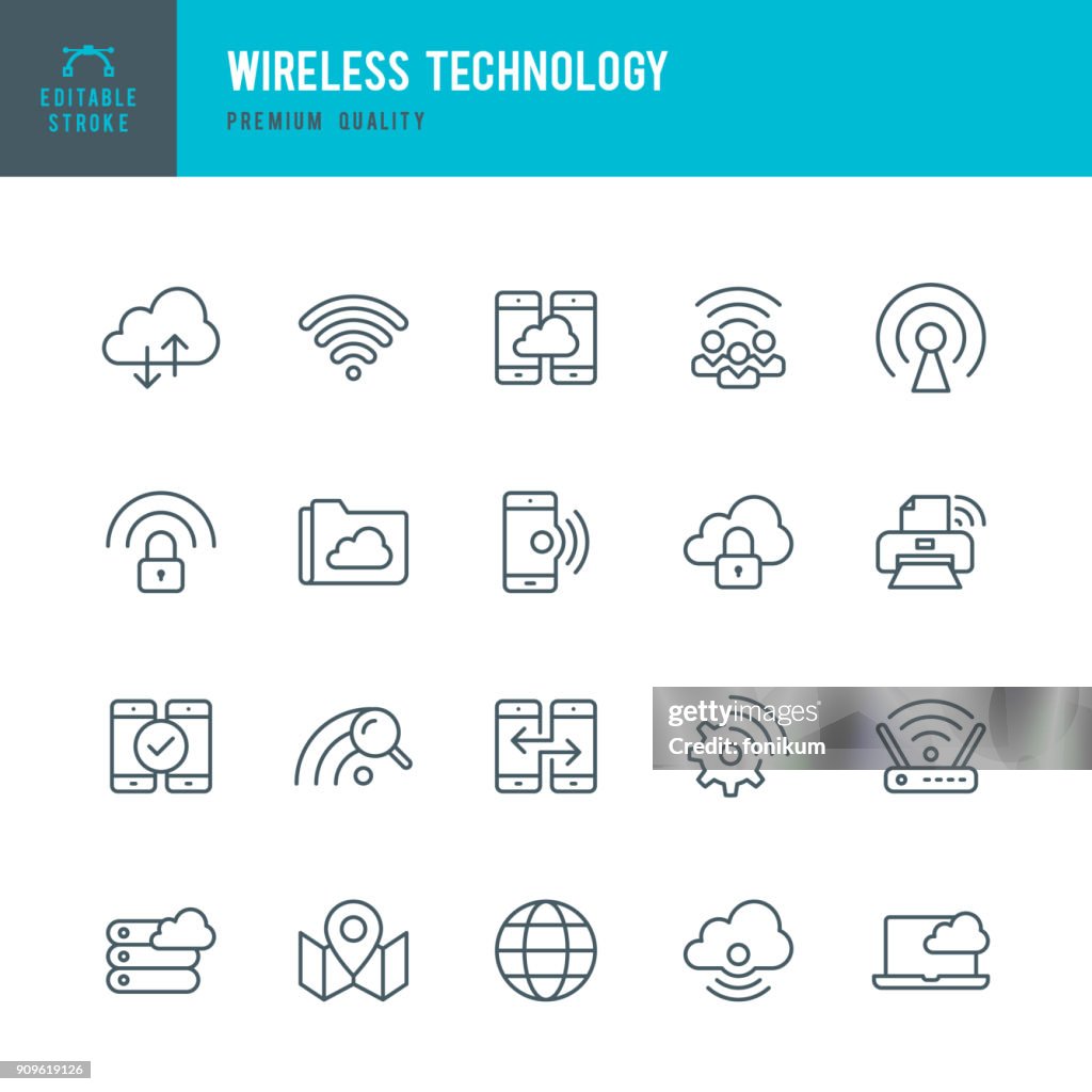 Wireless-Technologie - dünne Linie Vektor-Icons set