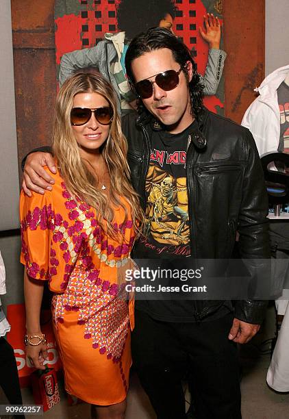 Carmen Electra and Rob Patterson attend the Superdry booth at the Kari Feinstein Primetime Emmy Awardsat Zune LA on September 18, 2009 in Los...