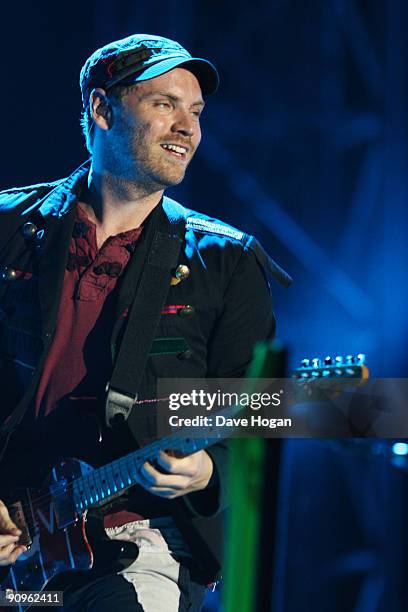 Jonny Buckland of Coldplay performs at Wembley Stadium as part of the 'Viva la Vida' tour on September 18, 2009 in London, England.