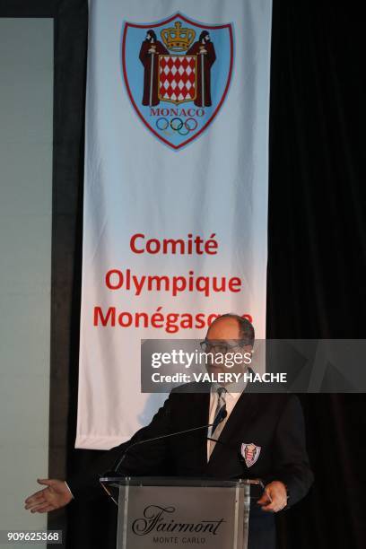 Prince's Albert II of Monaco delivers a speech during a presentation of the team representing Monaco at the upcoming 2018 Winter Olympics Games in...