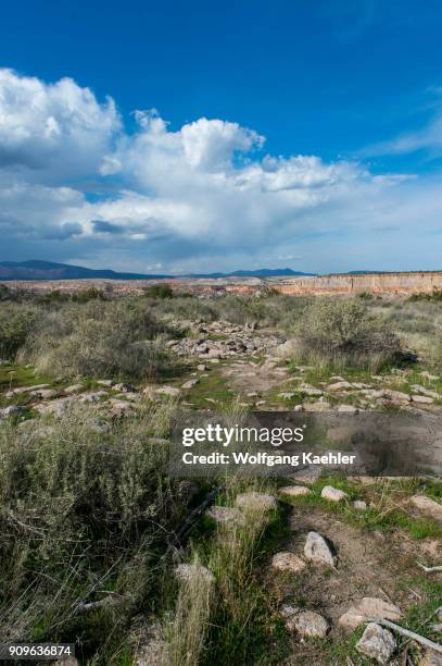 Remains of the village on top of the Mesa at Tsankawi, Bandelier National Monument in New Mexico, USA, near White Rock.