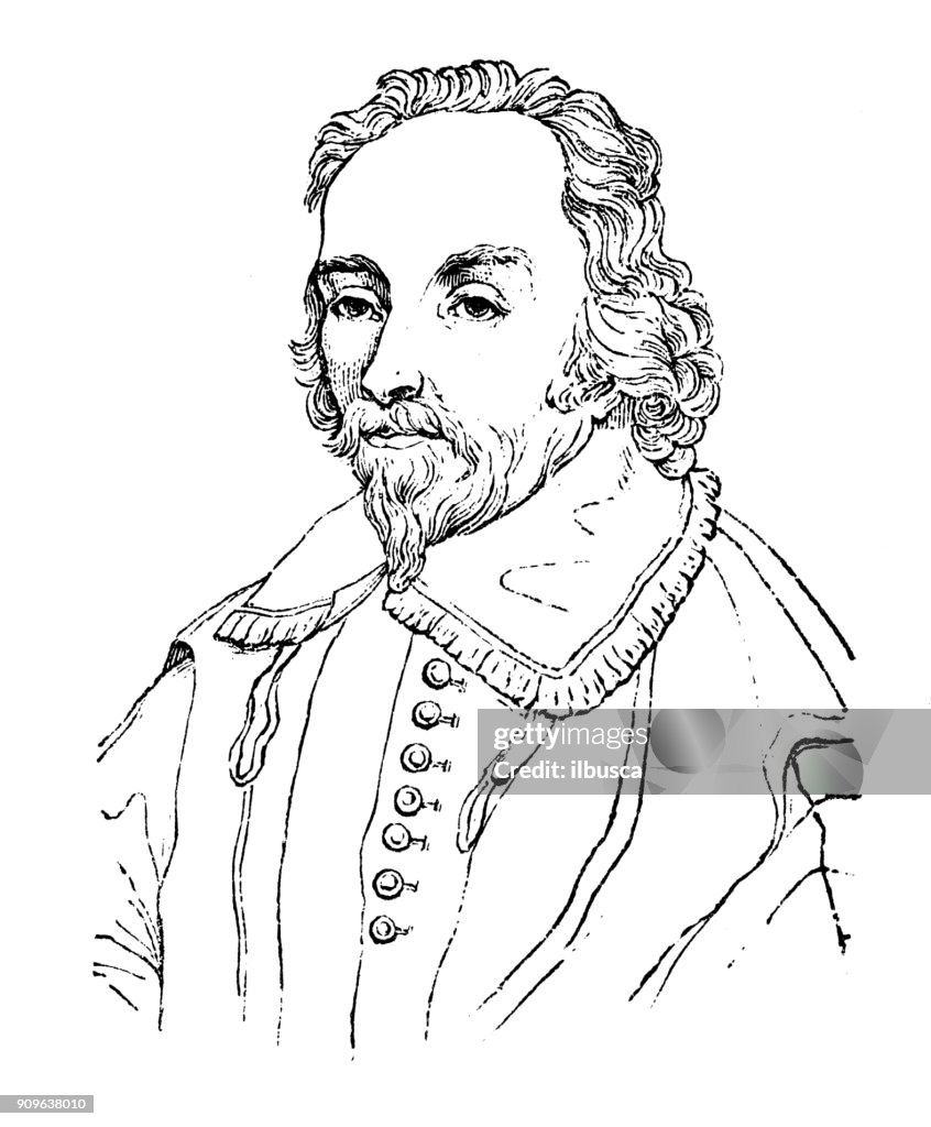 Antique illustration: Portrait of William Harvey