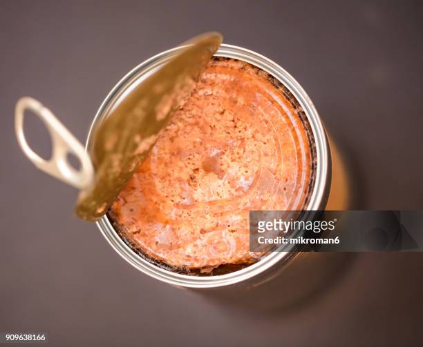 opened can of beef dog food - canned meat stock pictures, royalty-free photos & images