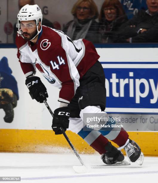 Mark Barberio of the Colorado Avalanche skates against the Toronto Maple Leafs during the first period at the Air Canada Centre on January 22, 2018...