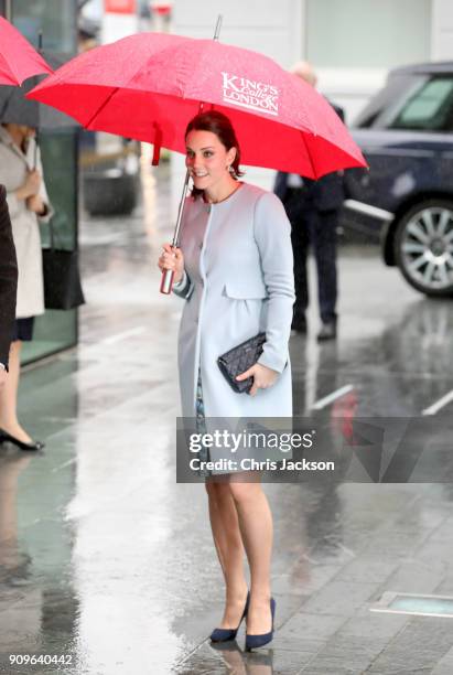 Catherine, Duchess of Cambridge arrives at Kings College during a visit to the Maurice Wohl Clinical Neuroscience Institute on January 24, 2018 in...