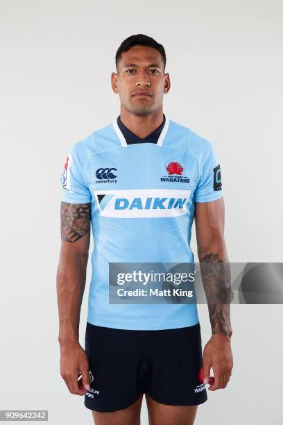 Israel Folau poses during the Waratahs Super Rugby headshots session on January 22, 2018 in Sydney, Australia.