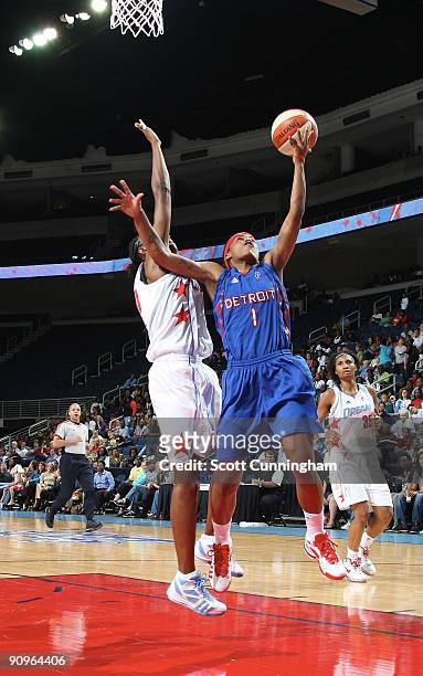 Shavonte Zellous of the Detroit Shock puts up a shot during Game Two of the WNBA Eastern Conference Semifinals against the Atlanta Dream at Gwinnett...