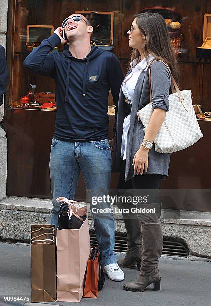 Inter Milan football player Wesley Sneijder and Yolanthe Cabau van Kasbergen are seen shopping on September 18, 2009 in Milan, Italy.