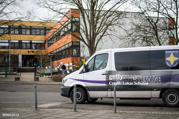 General view Kaethe Kollwitz comprehensive school following the stabbing of a pupil one day before on January 24, 2018 in Luenen, Germany. A...