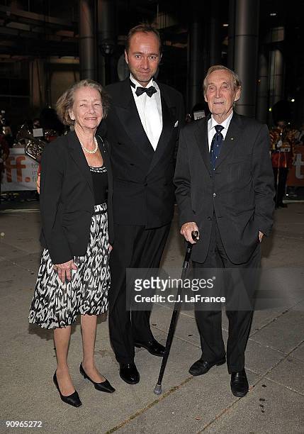 Anne-Karin Sonsteby, Norwegian Minister of Culture Trond Giske, and Gunnar Sonsteby attends the "Max Manus" premiere held at Roy Thomson Hall during...