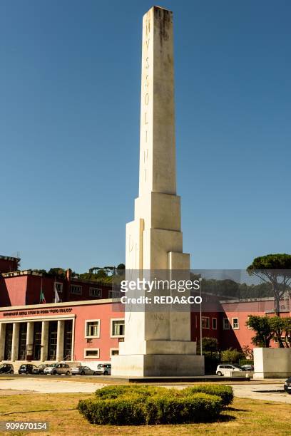 The Obelisk is a monolithic block of Carrara marble. Was erected in 1932 in front of the sports complex of the Foro Italico. Rome. Lazio. Italy....