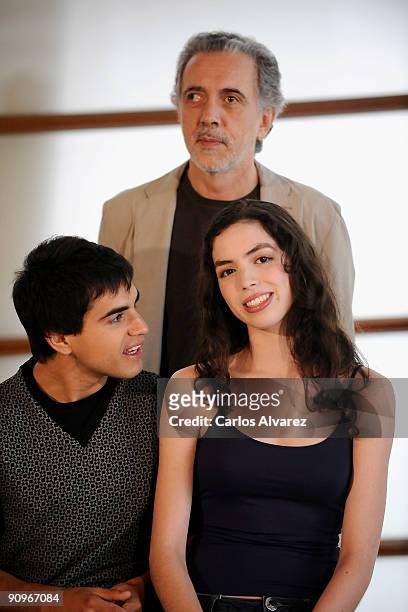 Actor Abel Ayala, director Fernando Trueba and actress Miranda Bodenhofer attend "El Baile de la Victoria" photocall at the Kursaal Palace during the...