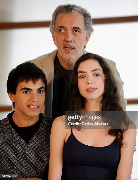 Actor Abel Ayala, director Fernando Trueba and actress Miranda Bodenhofer attend "El Baile de la Victoria" photocall at the Kursaal Palace during the...