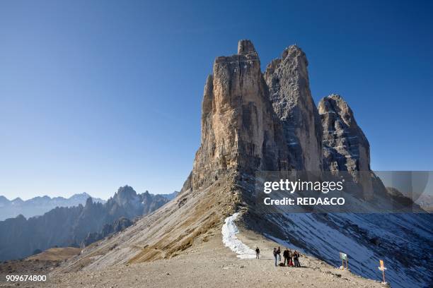 The Drei Zinnen. Tre Cime di Lavaredo. In South Tyrol. Alto Adige. The Drei Zinnen are one of the icons of the european alps and a major tourist...