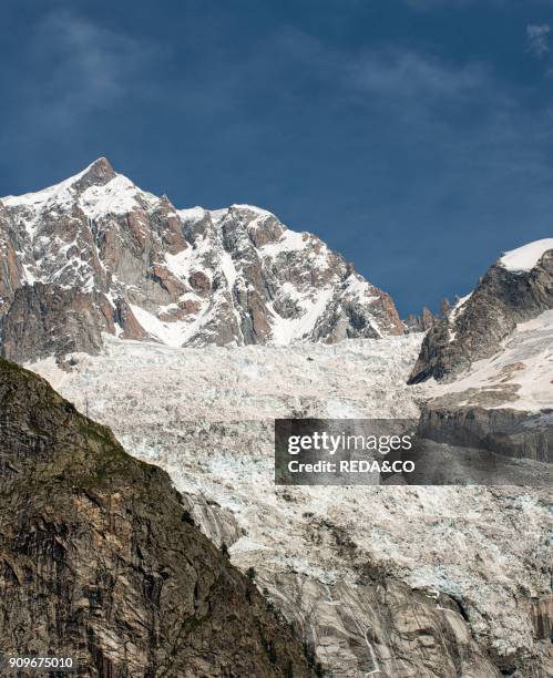 Brenva glacier from Monte Bianco mountain to Val Veny valley. Alpi Graie. Alps. Valle d'Aosta valley. Italy. Europe.