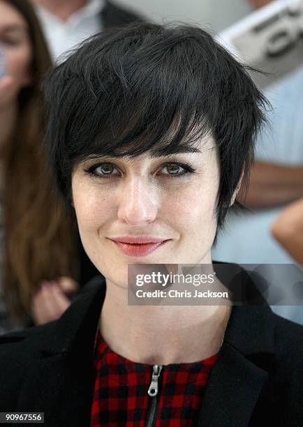 Model Erin O'Conner smiles during the Margaret Howell Fashion London Fashion Week Spring/ Summer 2010 show at the Margaret Howell Store on September...