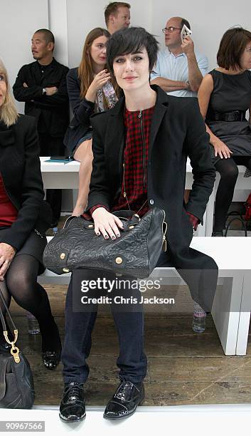 Model Erin O'Conner smiles during the Margaret Howell Fashion London Fashion Week Spring/ Summer 2010 show at the Margaret Howell Store on September...