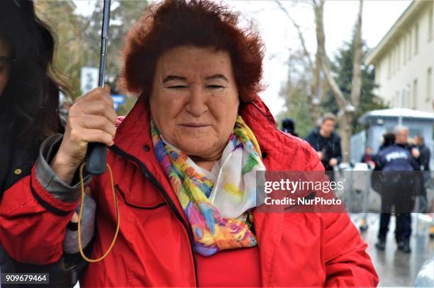 Turkey's well-known singer and songwriter Selda Bagcan arrives at the spot, where Turkish journalist Ugur Mumcu was assassinated, during a...