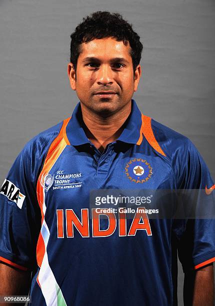 Sachin Tendulkar poses during the ICC Champions photocall session of the Indian cricket team at Sandton Sun on September 19, 2009 in Sandton, South...