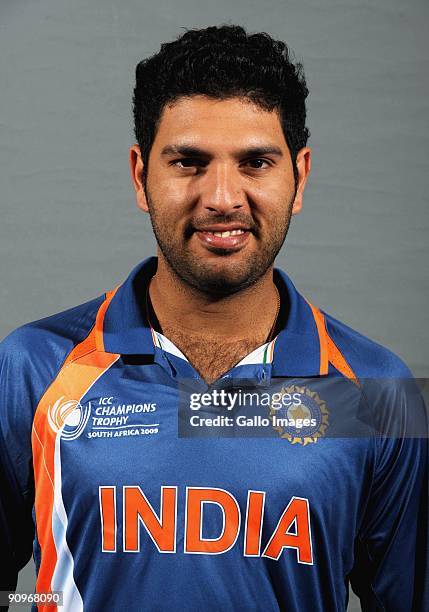 Yuvraj Singh poses during the ICC Champions photocall session of the Indian cricket team at Sandton Sun on September 19, 2009 in Sandton, South...