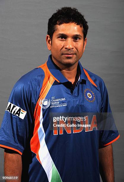 Sachin Tendulkar poses during the ICC Champions photocall session of the Indian cricket team at Sandton Sun on September 19, 2009 in Sandton, South...