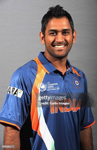 Dhoni poses during the ICC Champions photocall session of the Indian cricket team at Sandton Sun on September 19, 2009 in Sandton, South Africa.