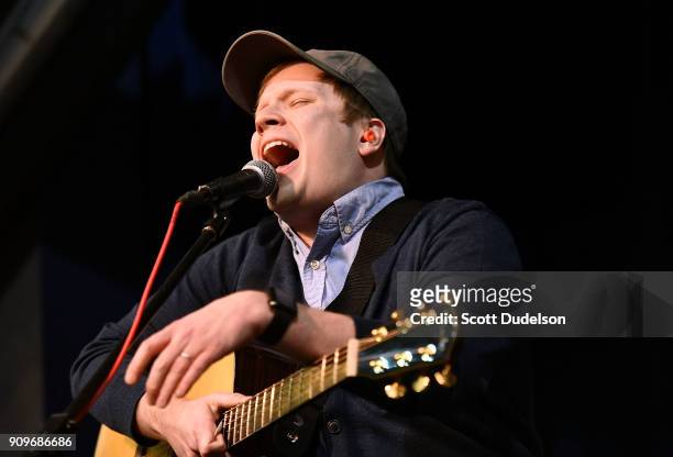 Singer Patrick Stump of the band Fall Out Boy performs a special acoustic set in support of Fall Out Boy's new album "Mania" at Amoeba Music on...