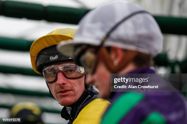 Jockey Adam Kirby in the stalls at Lingfield Park racecourse on January 24, 2018 in Lingfield, England.