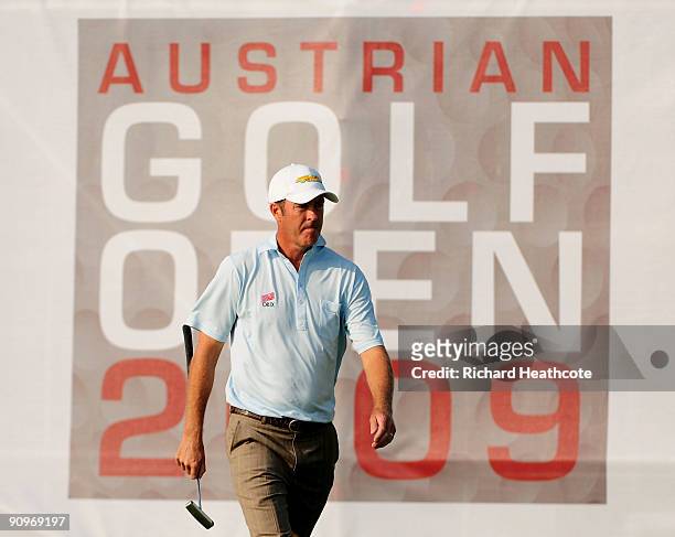 Richard Green of Australia on the 18th green during the third round of the Austrian Golf Open at Fontana Golf Club on September 19, 2009 in Vienna,...