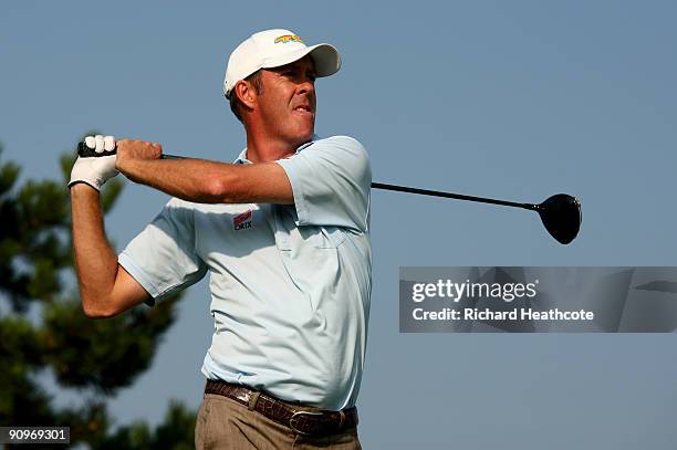 Richard Green of Australia tees off at the 15th during the third round of the Austrian Golf Open at Fontana Golf Club on September 19, 2009 in...