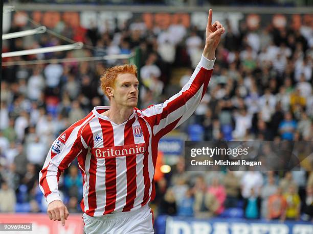 Dave Kitson of Stoke celebrates after scoring the opening goal of the Barclays Premier League match between Bolton Wanderers and Stoke City at the...