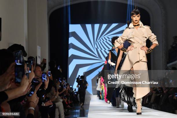 Models walk the runway during the Jean-Paul Gaultier Haute Couture Spring Summer 2018 show finale as part of Paris Fashion Week on January 24, 2018...
