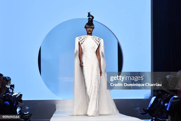 Model walks the runway during the Jean-Paul Gaultier Haute Couture Spring Summer 2018 show as part of Paris Fashion Week on January 24, 2018 in...