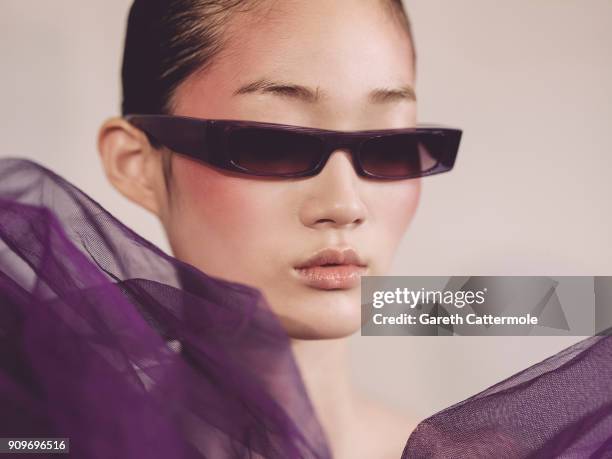 Model poses backstage prior the Alexandre Vauthier Spring Summer 2018 show as part of Paris Fashion Week on January 23, 2018 in Paris, France.