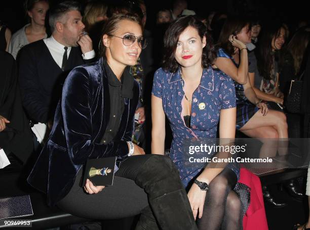 Yasmin Le Bon and Jasmine Guinness attend the Kinder Aggugini fashion show at the BFC tent, Somerset House on September 19, 2009 in London, England.