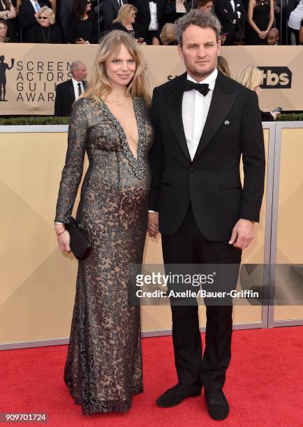 Actors Cecile Breccia and Jason Clarke attend the 24th Annual Screen Actors Guild Awards at The Shrine Auditorium on January 21, 2018 in Los Angeles,...