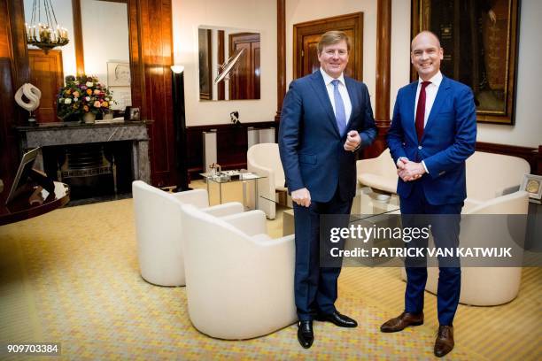 Dutch King Willem-Alexander welcomes ChristenUnie party leader Gert-Jan Segers at the Noordeinde Palace in The Hague, on January 24, 2018. . After...