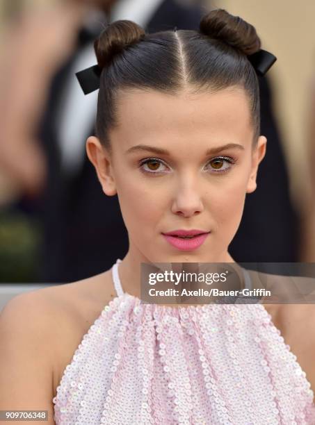 Actress Millie Bobby Brown attends the 24th Annual Screen Actors Guild Awards at The Shrine Auditorium on January 21, 2018 in Los Angeles, California.