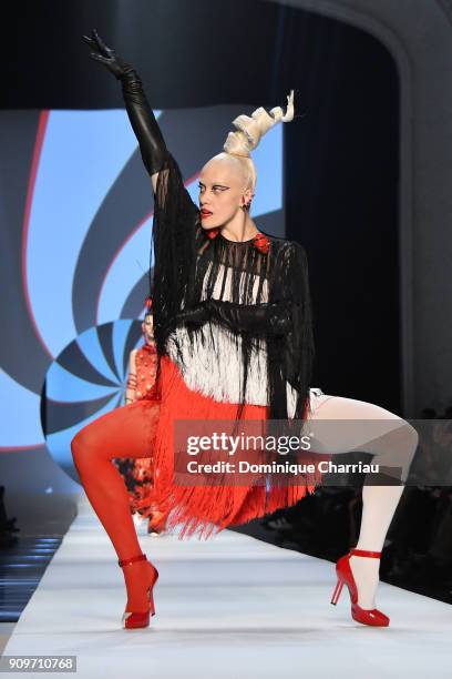 Model walks the runway during the Jean-Paul Gaultier Haute Couture Spring Summer 2018 show as part of Paris Fashion Week on January 24, 2018 in...