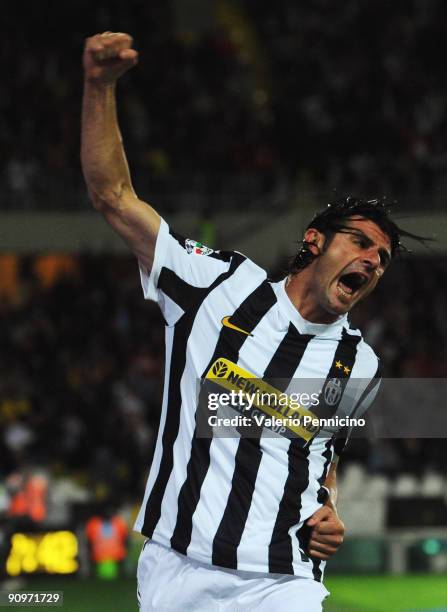 Vincenzo Iaquinta of Juventus FC celebrates his goal during the Serie A match between Juventus FC and AS Livorno at Olimpico Stadium on September 19,...