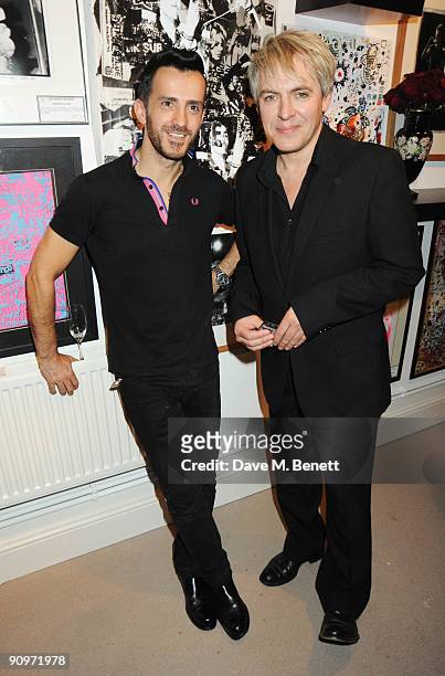 Kinder Aggugini and Nick Rhodes attend the launch party of the Kinder Aggugini pop-up store, at Kinder Aggugini on September 19, 2009 in London,...