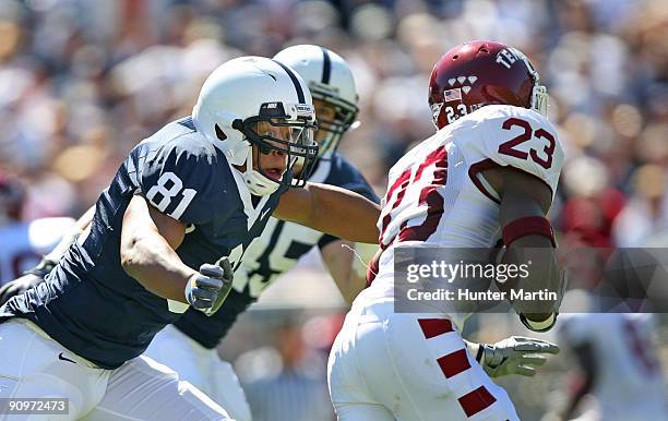 Defensive end Jack Crawford of the Penn State Nittany Lions pursues wide receiver James Nixon of the Temple Owls during a game on September 19, 2009...
