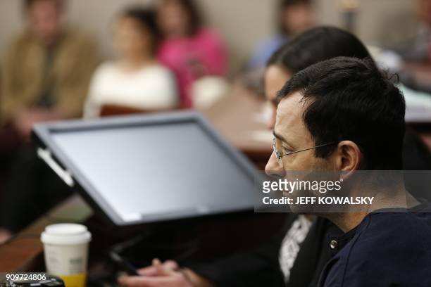 Former Michigan State University and USA Gymnastics doctor Larry Nassar gives an impact statement during the sentencing phase in Ingham County...