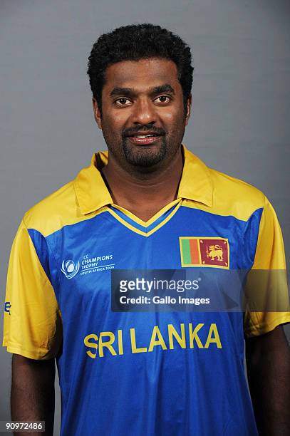 Muttiah Muralitharan poses during the ICC Champions photocall session of Sri Lanka at Sandton Sun on September 19, 2009 in Sandton, South Africa.