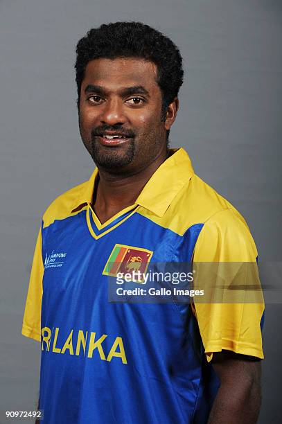 Muttiah Muralitharan poses during the ICC Champions photocall session of Sri Lanka at Sandton Sun on September 19, 2009 in Sandton, South Africa.