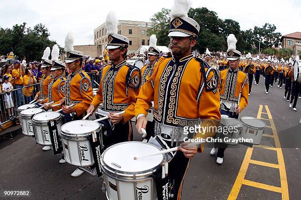Members of the Louisiana State University Tigers marching band perform before playing the University of Louisiana-Lafatette Ragin' Cajuns at Tiger...